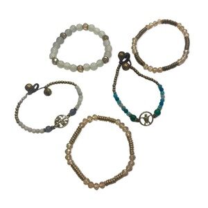 5 bracelet lot bundle of crystal boho bracelets set